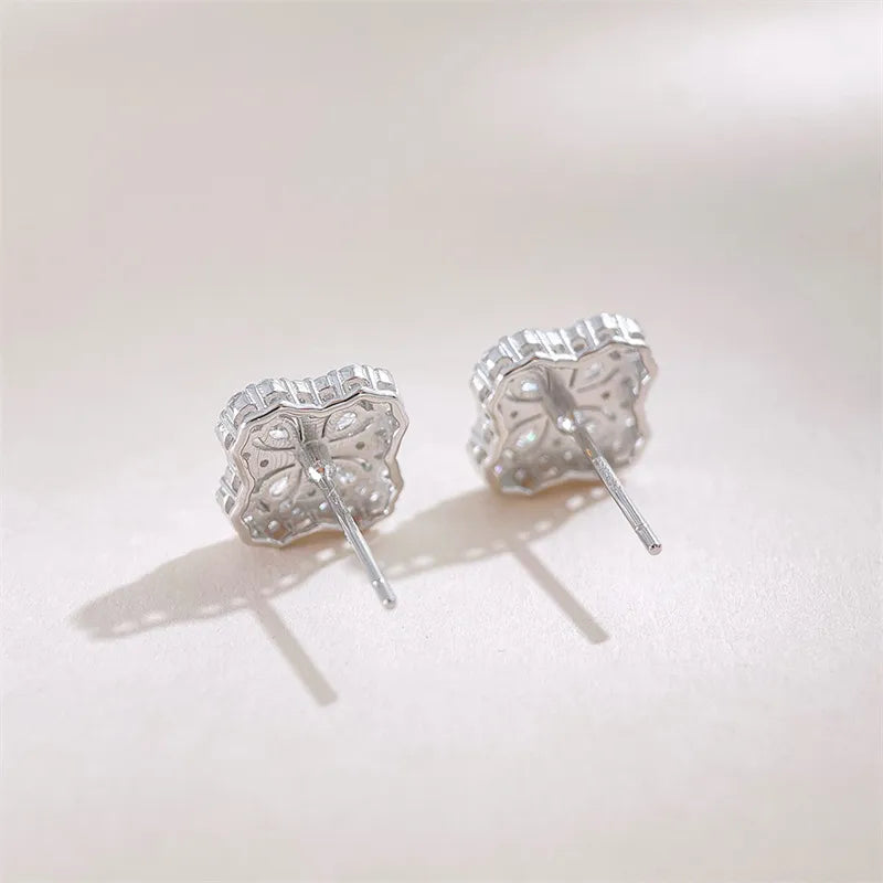 1.13 ctw Four-Leaf Clover Round-Cut Lab-Grown Diamond Earrings in 925 Sterling Silver