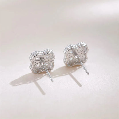 1.13 ctw Four-Leaf Clover Round-Cut Lab-Grown Diamond Earrings in 925 Sterling Silver