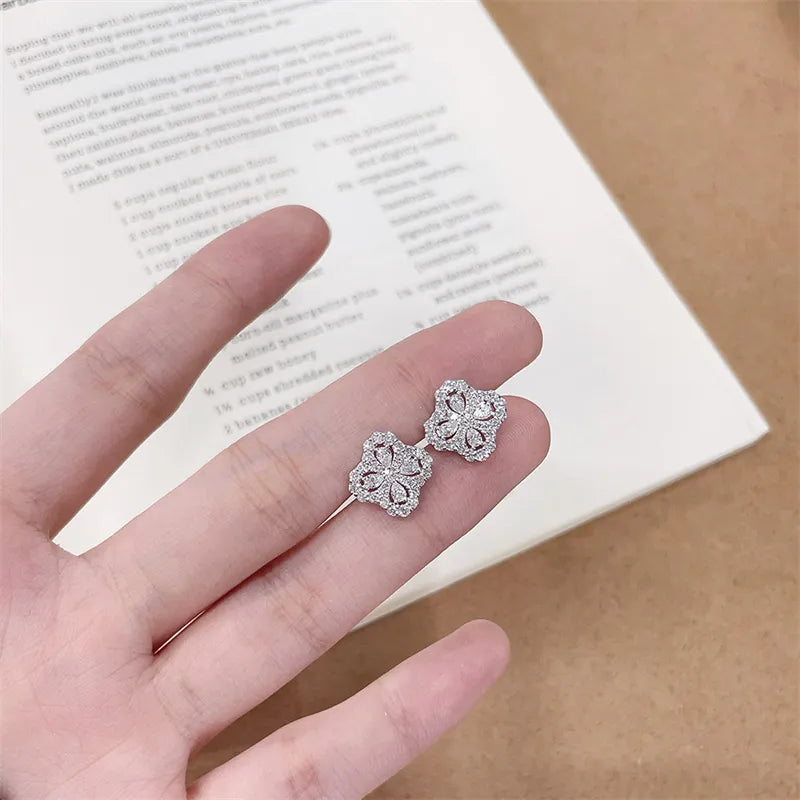 1.13 ctw Four-Leaf Clover Round-Cut Lab-Grown Diamond Earrings in 925 Sterling Silver