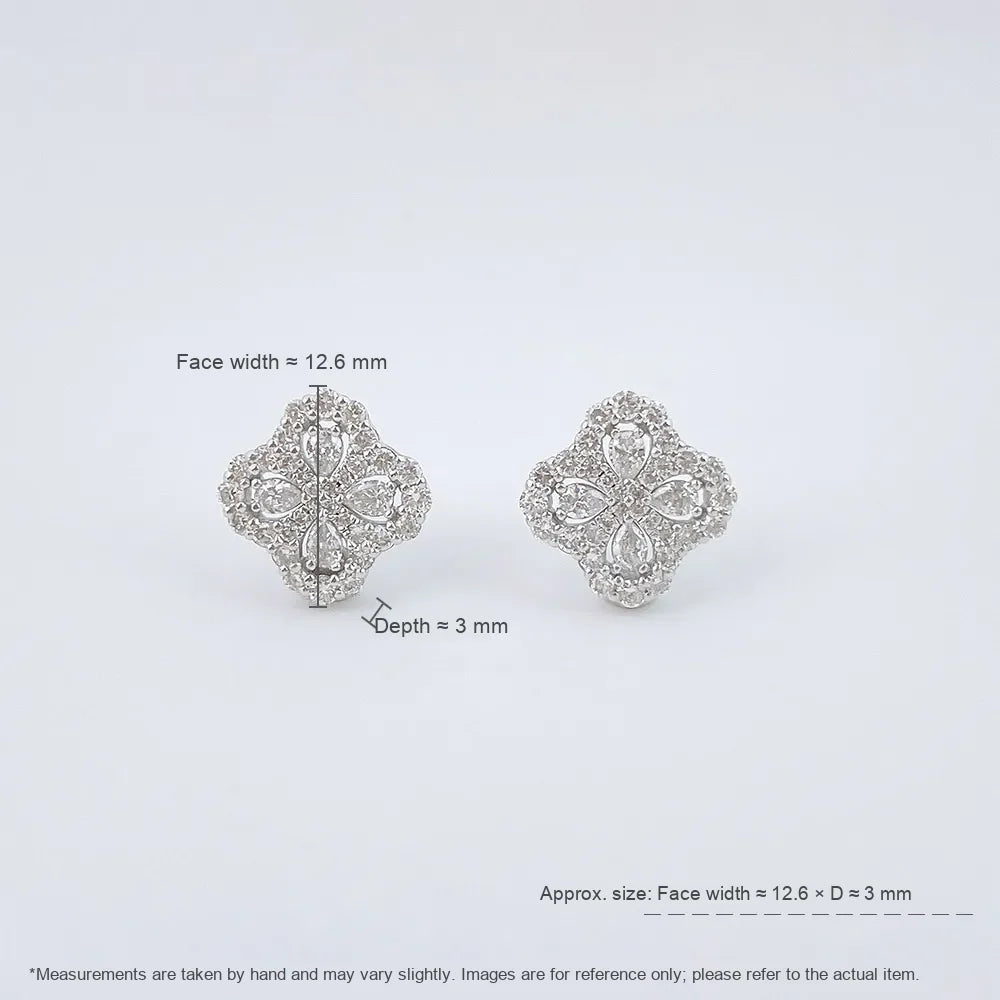 1.13 ctw Four-Leaf Clover Round-Cut Lab-Grown Diamond Earrings in 925 Sterling Silver