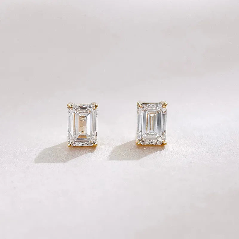 0.99 ctw Four-Prong Emerald-Cut Lab-Grown Diamond Earrings in 18K Yellow Gold