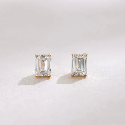 0.99 ctw Four-Prong Emerald-Cut Lab-Grown Diamond Earrings in 18K Yellow Gold