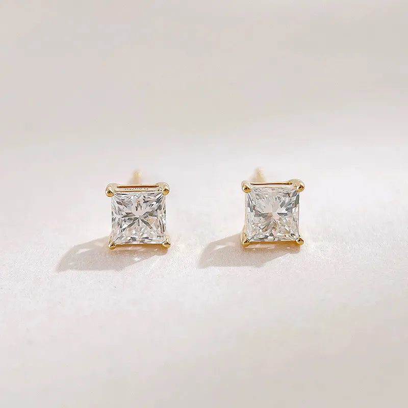 1.02 ctw Minimalist Princess-Cut Lab-Grown Diamond Earrings in 18K Yellow Gold