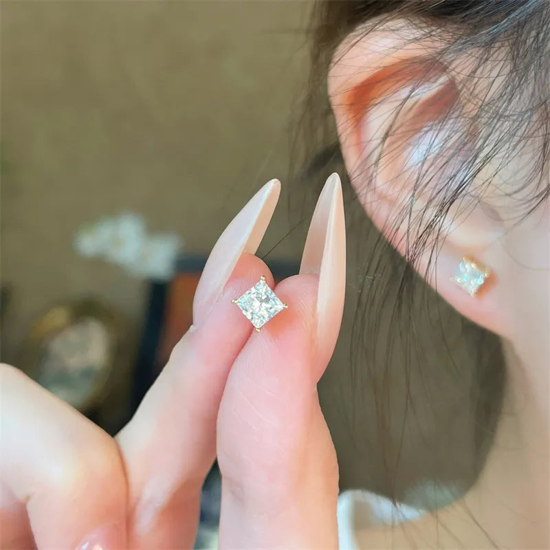 1.02 ctw Minimalist Princess-Cut Lab-Grown Diamond Earrings in 18K Yellow Gold