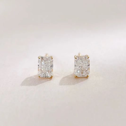 1.06 ctw Vintage Radiant-Cut Lab-Grown Diamond Stud Earrings in 18K Yellow Gold