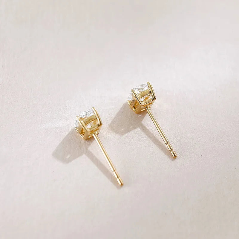 1.06 ctw Vintage Radiant-Cut Lab-Grown Diamond Stud Earrings in 18K Yellow Gold