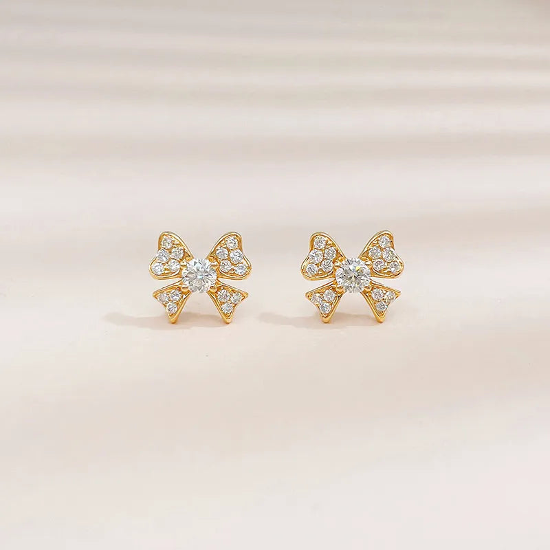 0.23 ctw Bow Pavé Round-Cut Lab-Grown Diamond Stud Earrings in 18K Yellow Gold