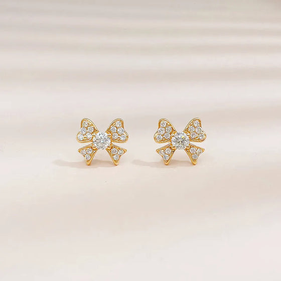0.41 ctw Bow Pavé Round-Cut Lab-Grown Diamond Stud Earrings in 18K Yellow Gold