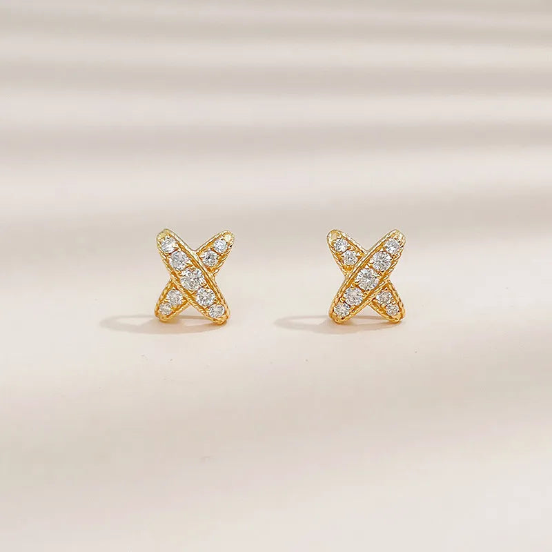 0.18 ctw Cross Round-Cut Lab-Grown Diamond Earrings in 18K Yellow Gold
