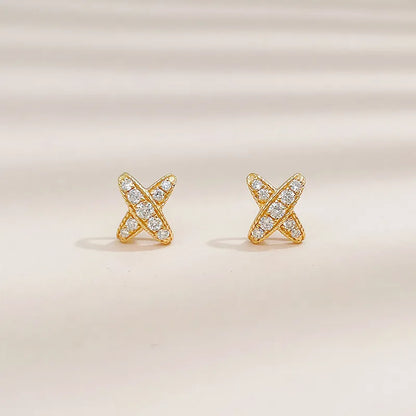 0.18 ctw Cross Round-Cut Lab-Grown Diamond Earrings in 18K Yellow Gold