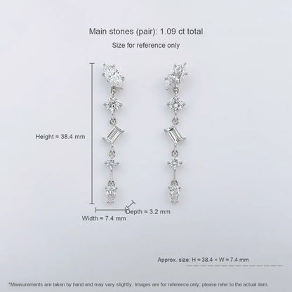 1.09 ctw Statement Mixed-Cut Lab-Grown Diamond Earrings in 18K White Gold