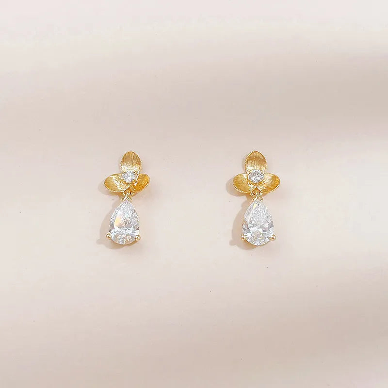 1.09 ctw Floral Pear-Cut Lab-Grown Diamond Drop Earrings in 18K Yellow Gold