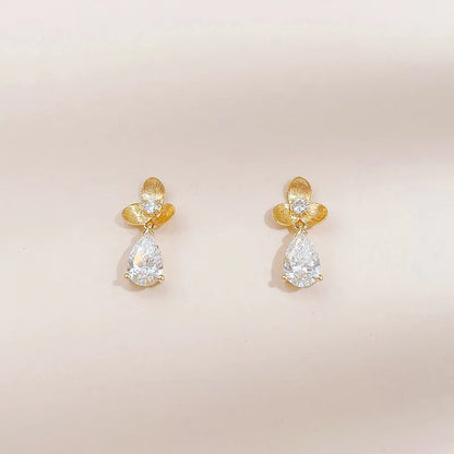 1.09 ctw Floral Pear-Cut Lab-Grown Diamond Drop Earrings in 18K Yellow Gold