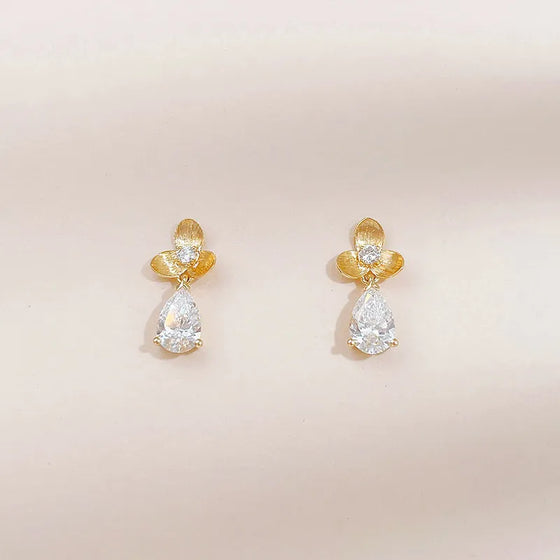 1.16 ctw Floral Pear-Cut Lab-Grown Diamond Drop Earrings in 18K Yellow Gold