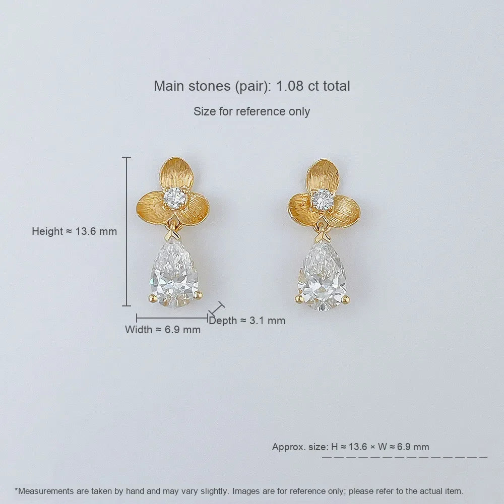 1.09 ctw Floral Pear-Cut Lab-Grown Diamond Drop Earrings in 18K Yellow Gold