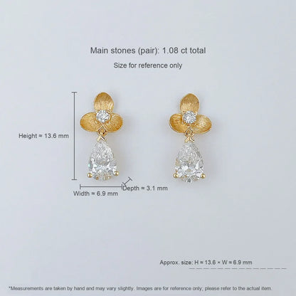 1.09 ctw Floral Pear-Cut Lab-Grown Diamond Drop Earrings in 18K Yellow Gold