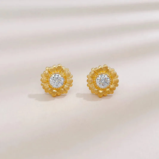 1.03 ctw Floral Round-Cut Lab-Grown Diamond Stud Earrings in 18K Yellow Gold