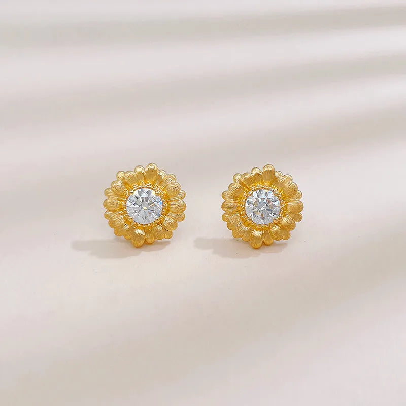 1.03 ctw Floral Round-Cut Lab-Grown Diamond Stud Earrings in 18K Yellow Gold