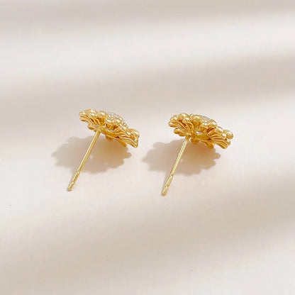 1.03 ctw Floral Round-Cut Lab-Grown Diamond Stud Earrings in 18K Yellow Gold