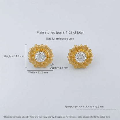 1.03 ctw Floral Round-Cut Lab-Grown Diamond Stud Earrings in 18K Yellow Gold