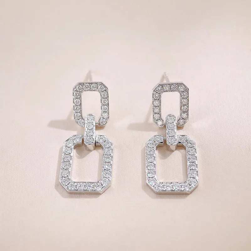 1.17 ctw Geometric Round-Cut Lab-Grown Diamond Earrings in 18K White Gold