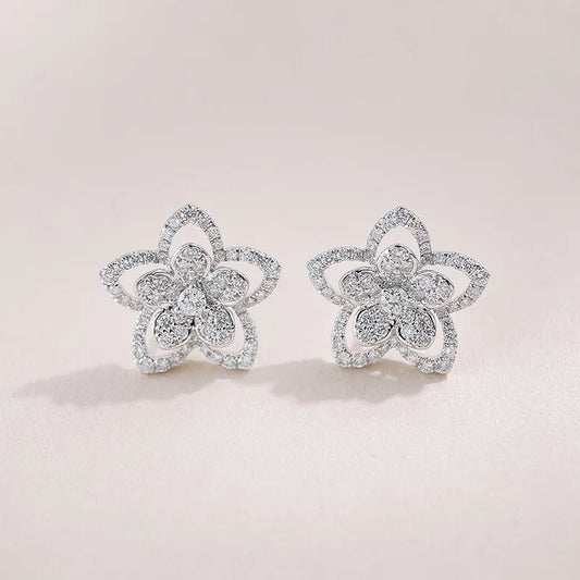 0.93 ctw Floral Pavé Round-Cut Lab-Grown Diamond Stud Earrings in 18K White Gold