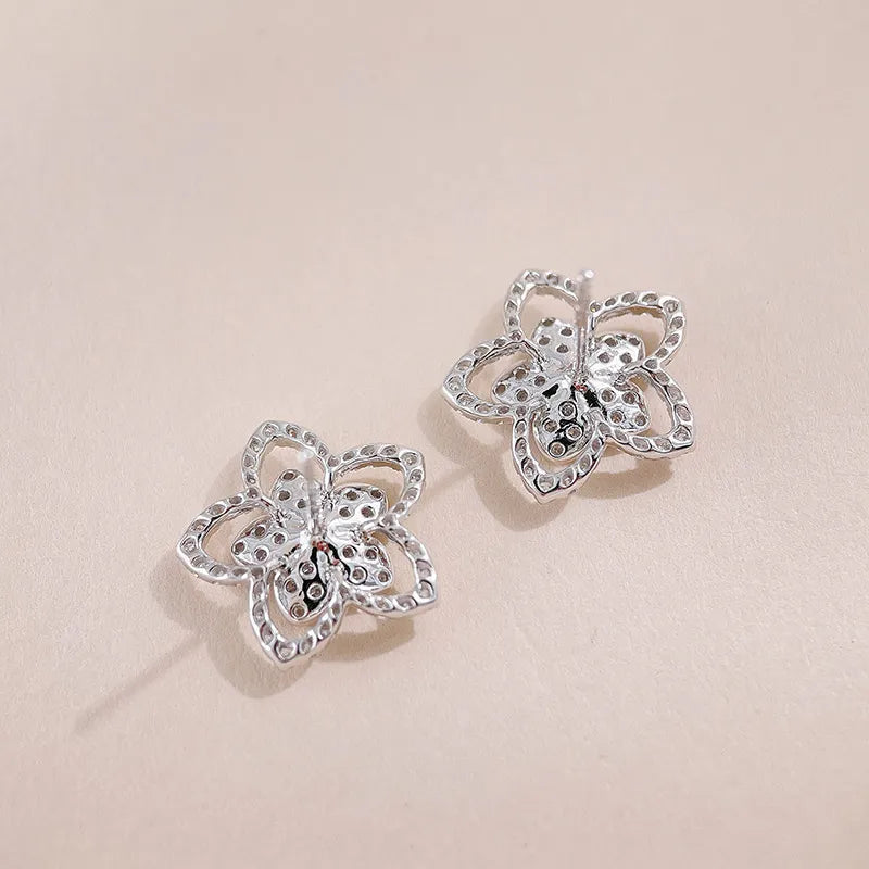 0.93 ctw Floral Pavé Round-Cut Lab-Grown Diamond Stud Earrings in 18K White Gold