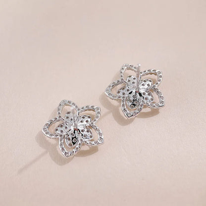 0.93 ctw Floral Pavé Round-Cut Lab-Grown Diamond Stud Earrings in 18K White Gold