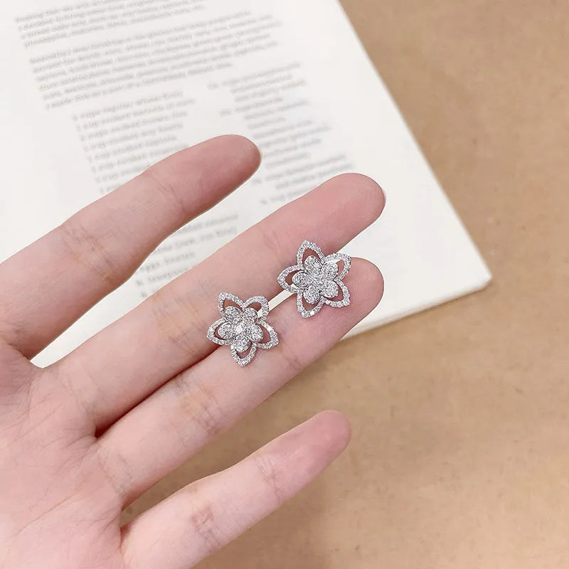 0.93 ctw Floral Pavé Round-Cut Lab-Grown Diamond Stud Earrings in 18K White Gold