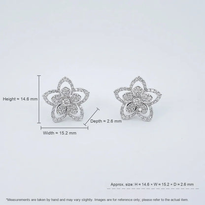 0.93 ctw Floral Pavé Round-Cut Lab-Grown Diamond Stud Earrings in 18K White Gold