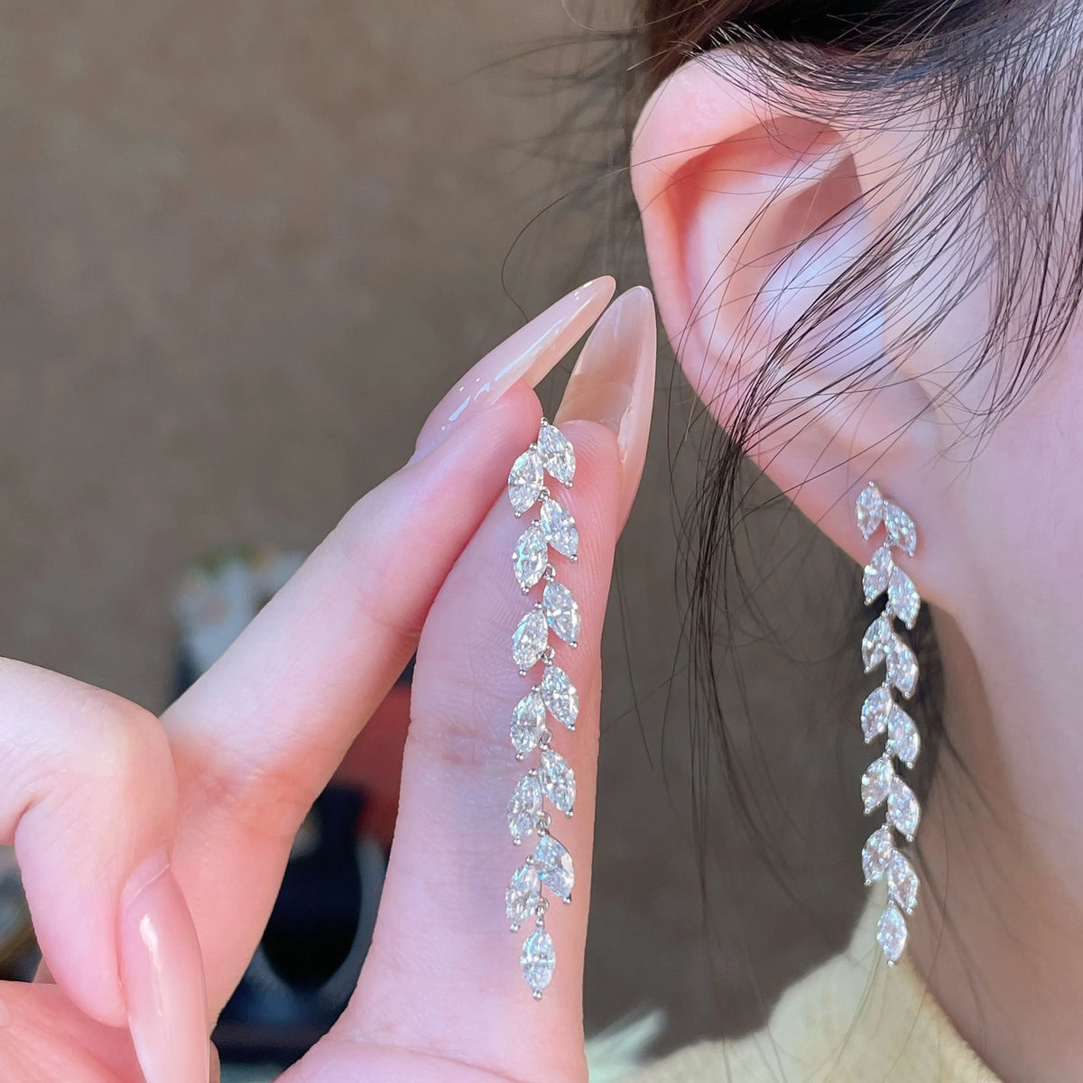 4.02 ctw Vintage Marquise-Cut Lab-Grown Diamond Earrings in 18K White Gold