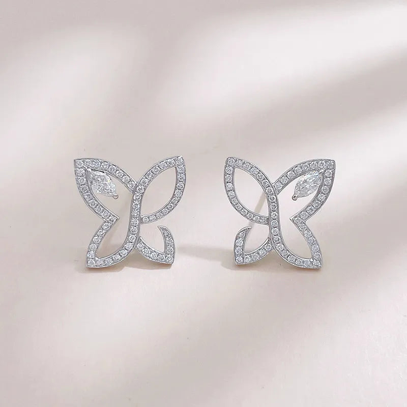 0.21 ctw Four-Leaf Clover Pavé Round-Cut Lab-Grown Diamond Earrings in 18K White Gold