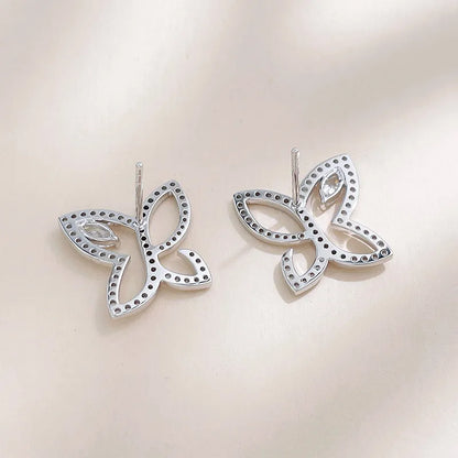 0.21 ctw Four-Leaf Clover Pavé Round-Cut Lab-Grown Diamond Earrings in 18K White Gold