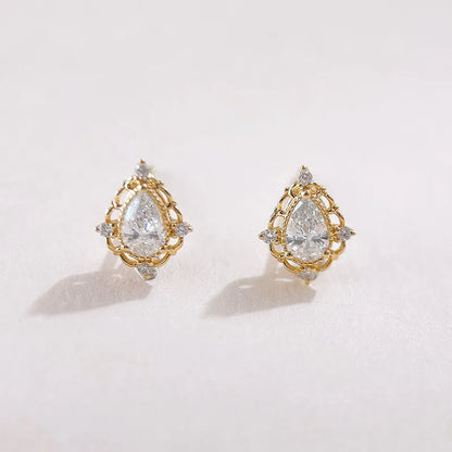 0.37 ctw Vintage Pear-Cut Lab-Grown Diamond Drop Earrings in 18K Yellow Gold
