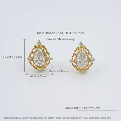 0.37 ctw Vintage Pear-Cut Lab-Grown Diamond Drop Earrings in 18K Yellow Gold