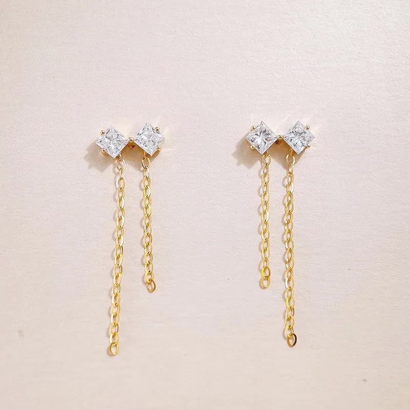 0.71 ctw Bow Princess-Cut Lab-Grown Diamond Earrings in 18K Yellow Gold
