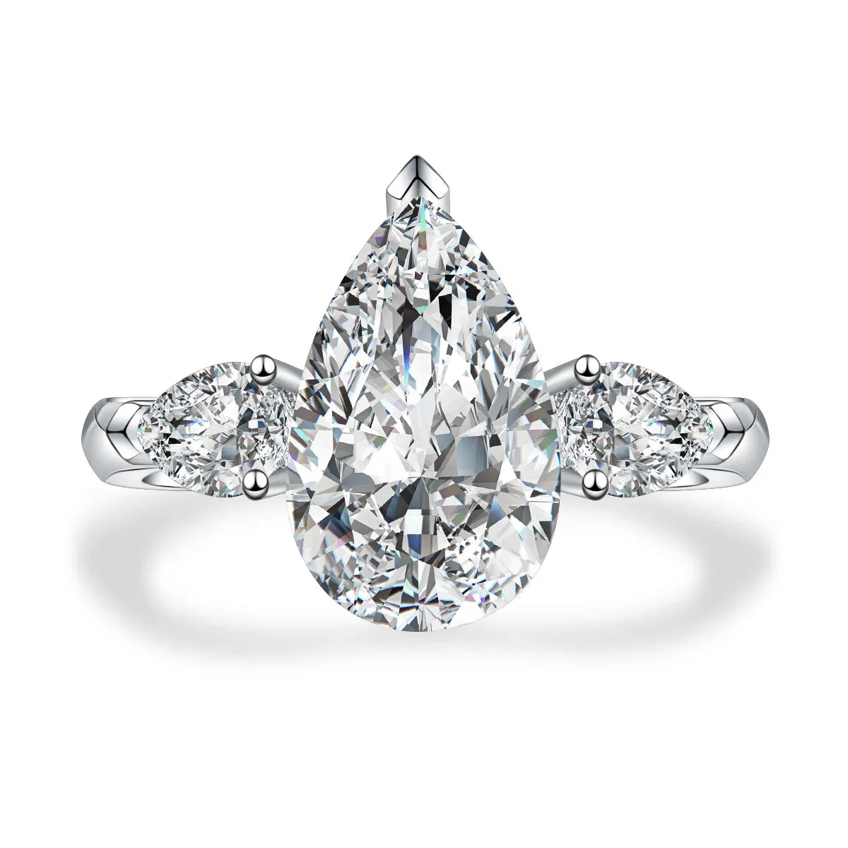 1.1 ct Classic Pear-Cut Lab-Grown Diamond Three-Stone Ring in 18K White Gold