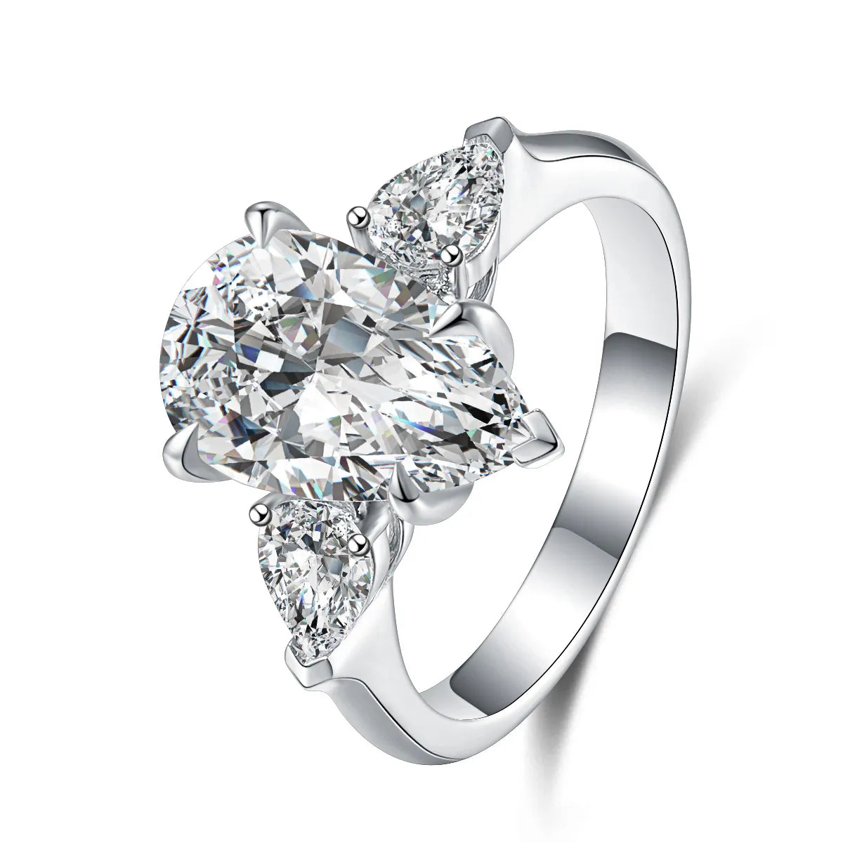 1.1 ct Classic Pear-Cut Lab-Grown Diamond Three-Stone Ring in 18K White Gold