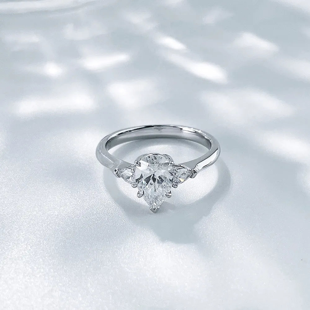 1.1 ct Classic Pear-Cut Lab-Grown Diamond Three-Stone Ring in 18K White Gold