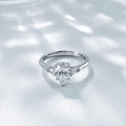 1.1 ct Classic Pear-Cut Lab-Grown Diamond Three-Stone Ring in 18K White Gold