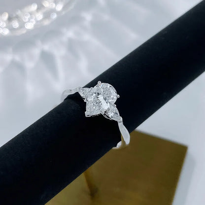 1.1 ct Classic Pear-Cut Lab-Grown Diamond Three-Stone Ring in 18K White Gold