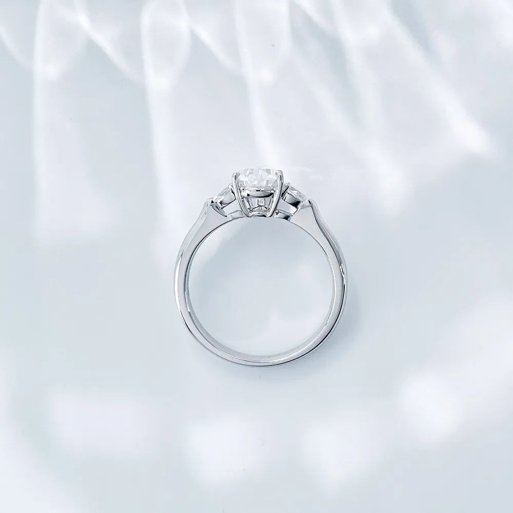 1.1 ct Classic Pear-Cut Lab-Grown Diamond Three-Stone Ring in 18K White Gold