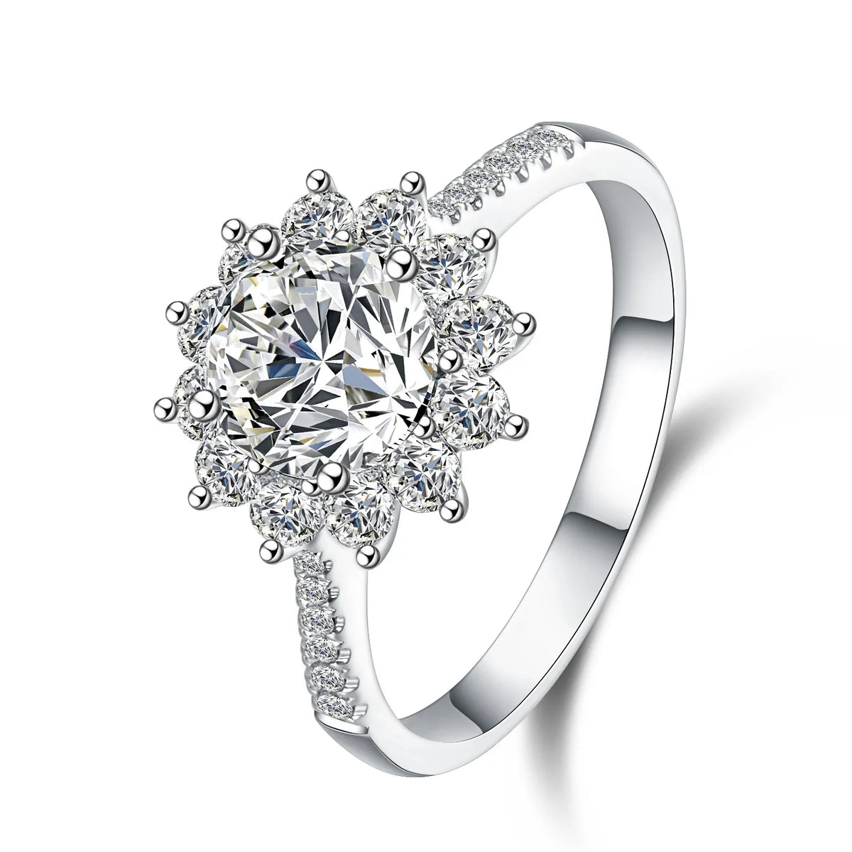 1.07 ct Floral Four-Prong Round-Cut Lab-Grown Diamond Ring in 18K White Gold