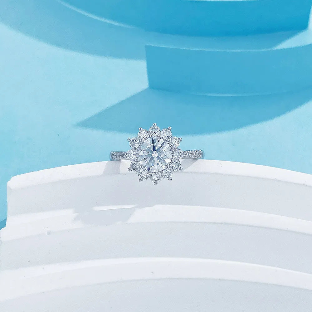 1.07 ct Floral Four-Prong Round-Cut Lab-Grown Diamond Ring in 18K White Gold
