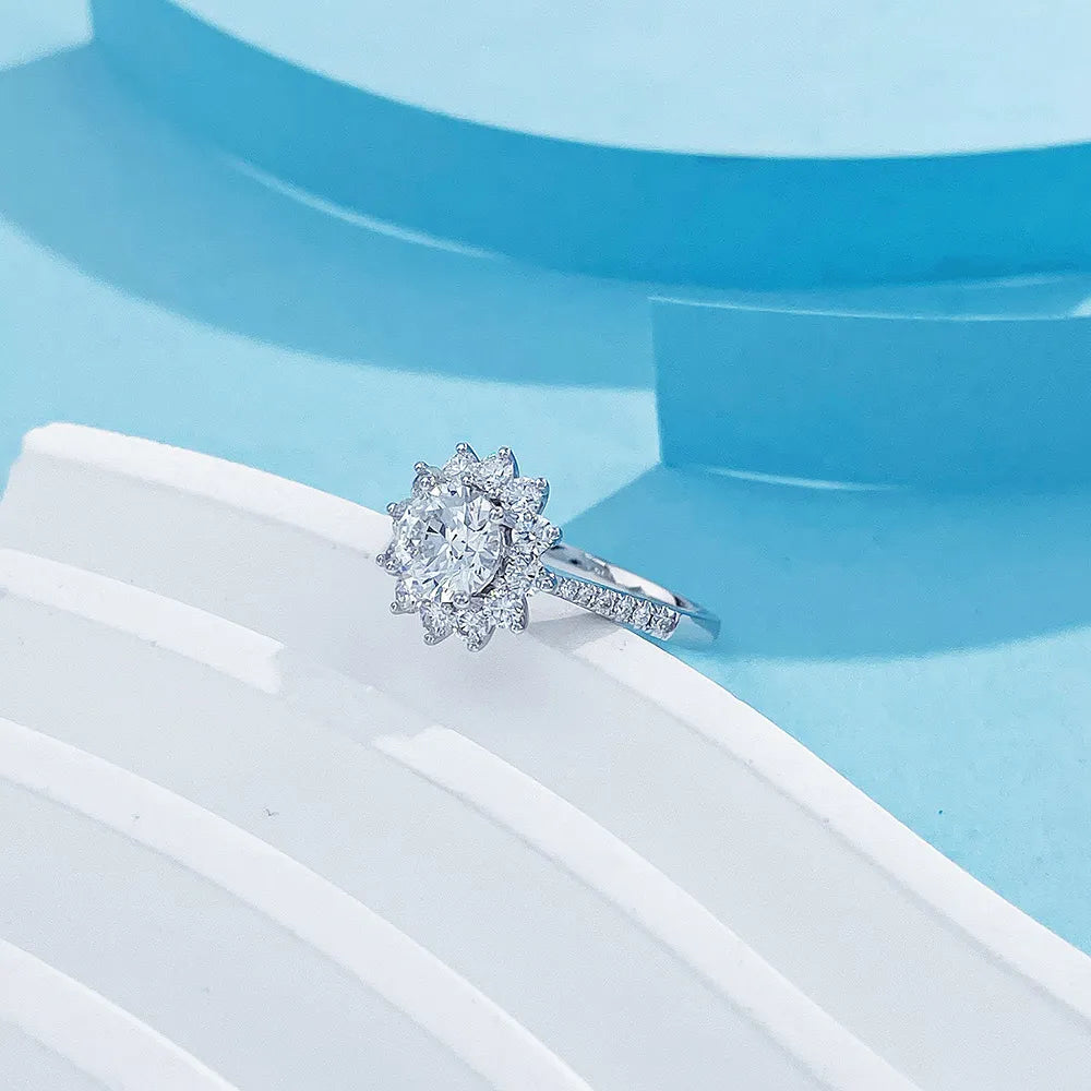 1.07 ct Floral Four-Prong Round-Cut Lab-Grown Diamond Ring in 18K White Gold