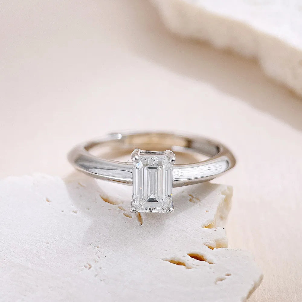 1 ct Emerald-Cut Lab-Grown Diamond Ring in 925 Sterling Silver