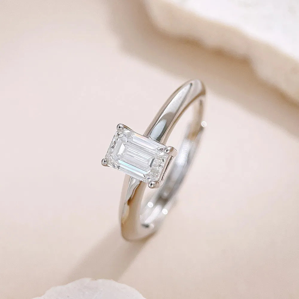 1 ct Emerald-Cut Lab-Grown Diamond Ring in 925 Sterling Silver