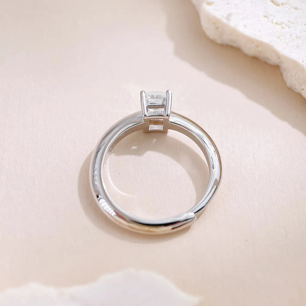 1 ct Emerald-Cut Lab-Grown Diamond Ring in 925 Sterling Silver