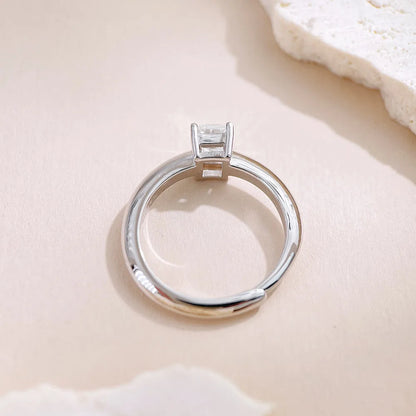 1 ct Emerald-Cut Lab-Grown Diamond Ring in 925 Sterling Silver