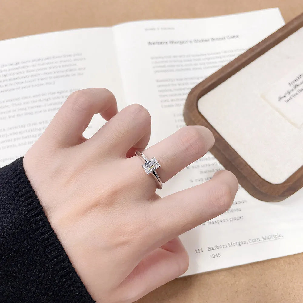 1 ct Emerald-Cut Lab-Grown Diamond Ring in 925 Sterling Silver